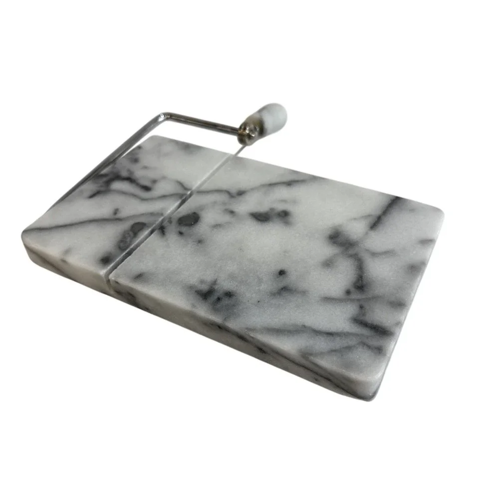 White Marble Cheese Slicer‎ Board with Stainless Steel Wire Cutter 8x5 Inch